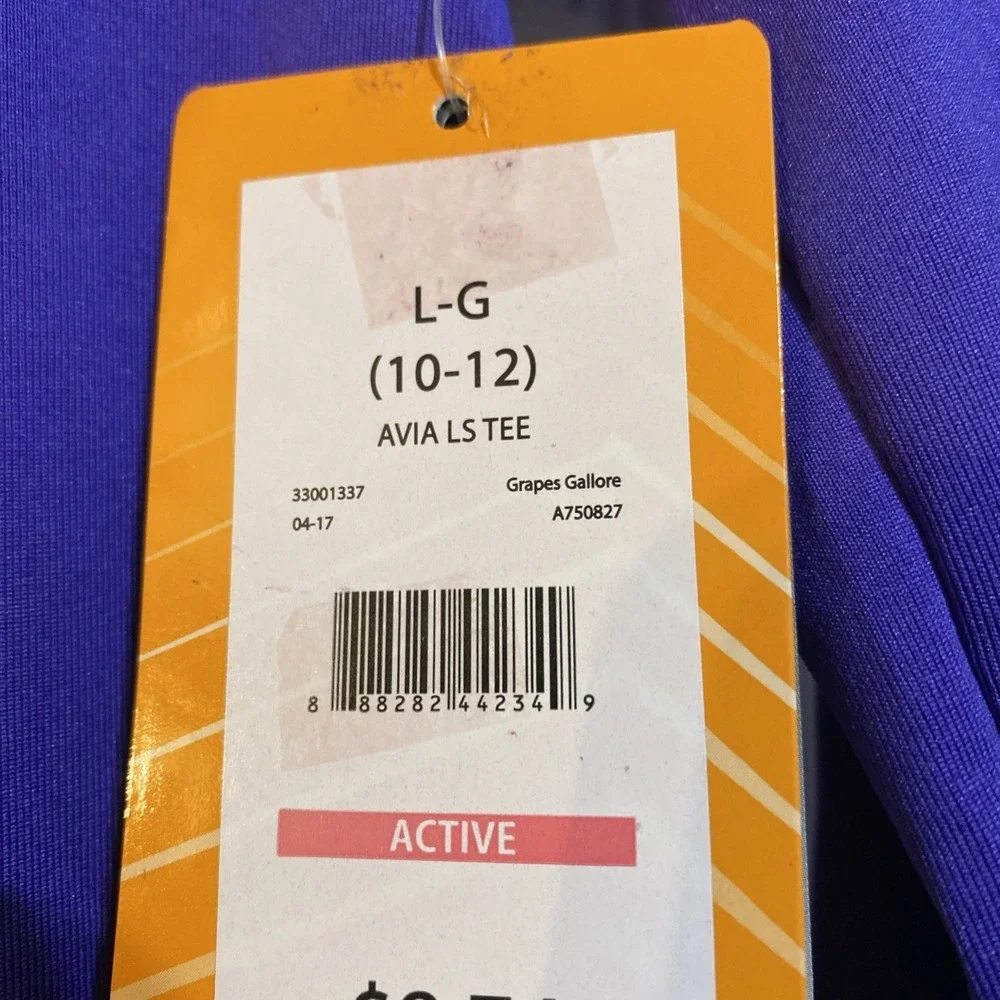 NEW AVIA GIRL Long Sleeve Rashguard LARGE 10/12 Purple NWT Purple